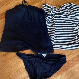 Michal kits Navy and Striped Swimwear Set.  3pieces